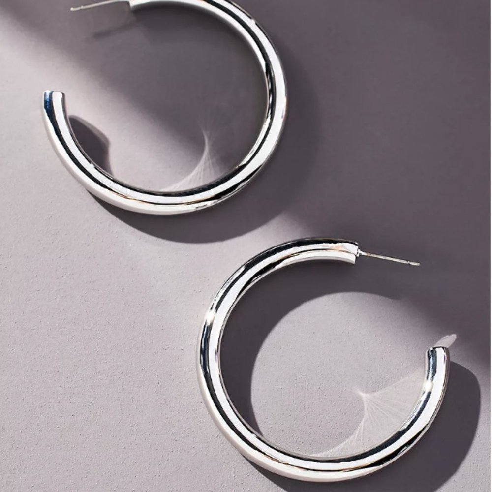 NEW~ Anthropologie Silver Tube Hoop Earrings